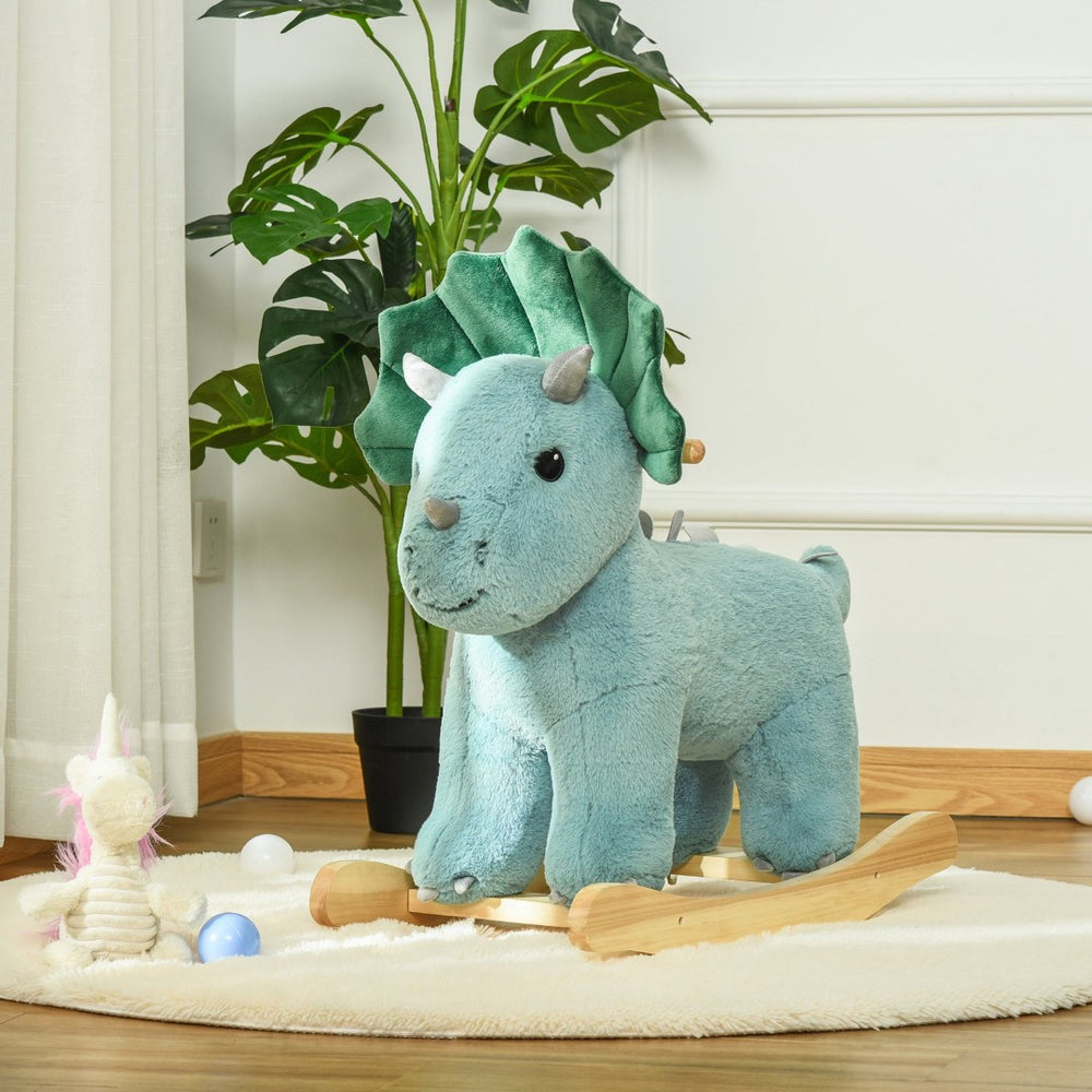 English Elm Kids Triceratops Plush Rocker with Sound Effects Soft Polyester Toddler Ride on Toy W2225P154778