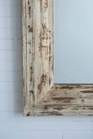 English Elm 39x3.5x75" Distressed Fir Wood Leaner Mirror Antique White Farmhouse Bedroom Decor W2078P154678