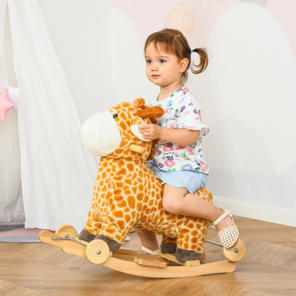 English Elm 2-in-1 Giraffe Plush Rocker Ride on Toy for Toddlers with Realistic Animal Sounds W2225P154775