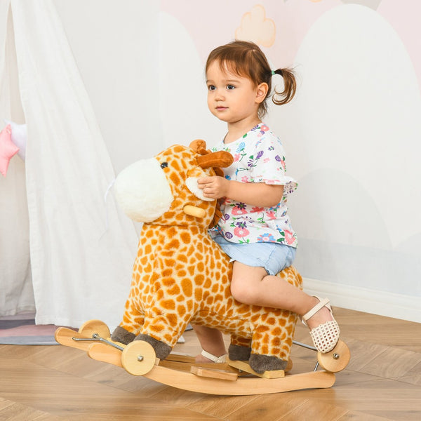 English Elm 2-in-1 Giraffe Plush Rocker Ride on Toy for Toddlers with Realistic Animal Sounds W2225P154775