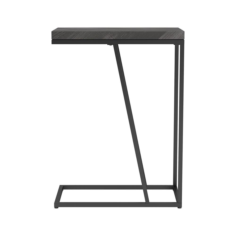 English Elm Rustic Modern Herringbone Accent Table with Sandy Black Metal Legs, Slim Open Silhouette, 25" H B062P153638