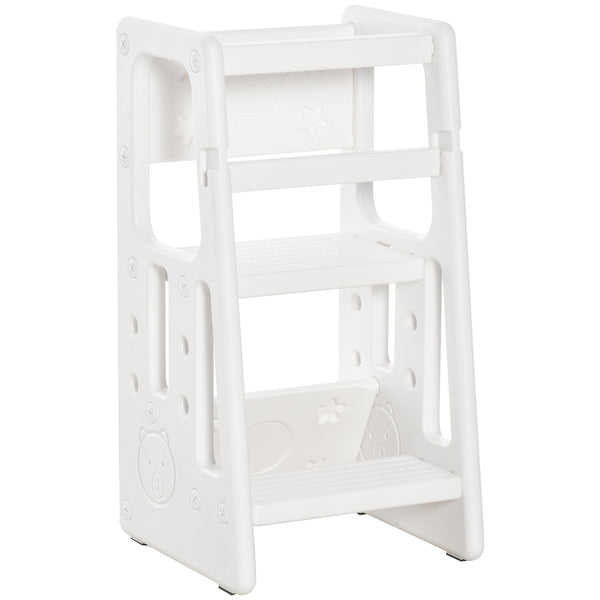 English Elm Toddler Adjustable Learning Tower with Anti-Slip Pads & Handrails, 3-Height Kitchen Step Stool White W2225P154788