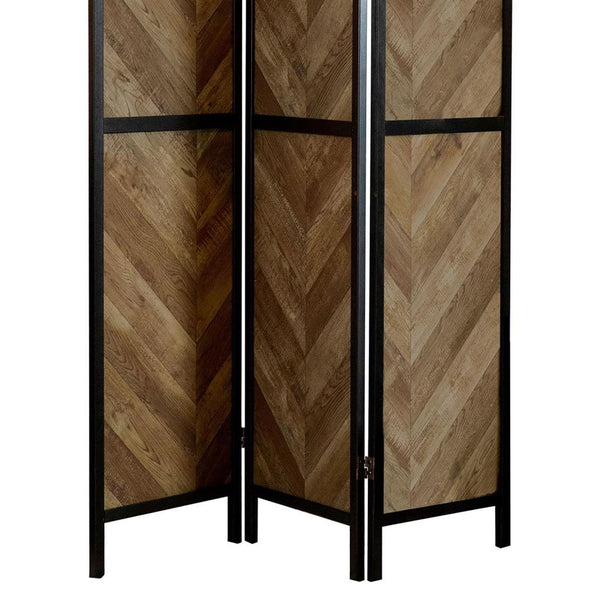 English Elm Rustic 3-Panel Folding Screen With Herringbone Design - Stylish Space Divider For Home Decor B062P153647-GIGA