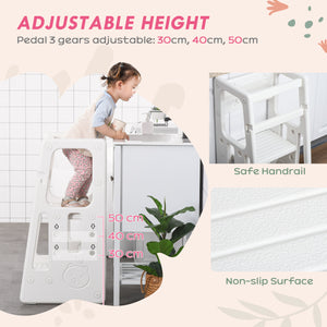 English Elm Toddler Adjustable Learning Tower with Anti-Slip Pads & Handrails, 3-Height Kitchen Step Stool White W2225P154788