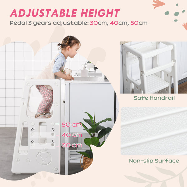 English Elm Toddler Adjustable Learning Tower with Anti-Slip Pads & Handrails, 3-Height Kitchen Step Stool White W2225P154788
