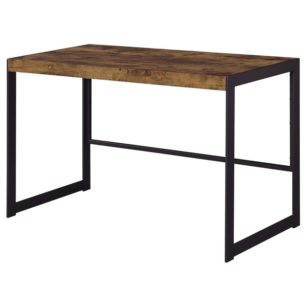 English Elm Antique Nutmeg and Gunmetal Writing Desk with Low-Profile Metal Frame, Compact Modern Industrial Style (46.5"W) B062P153651