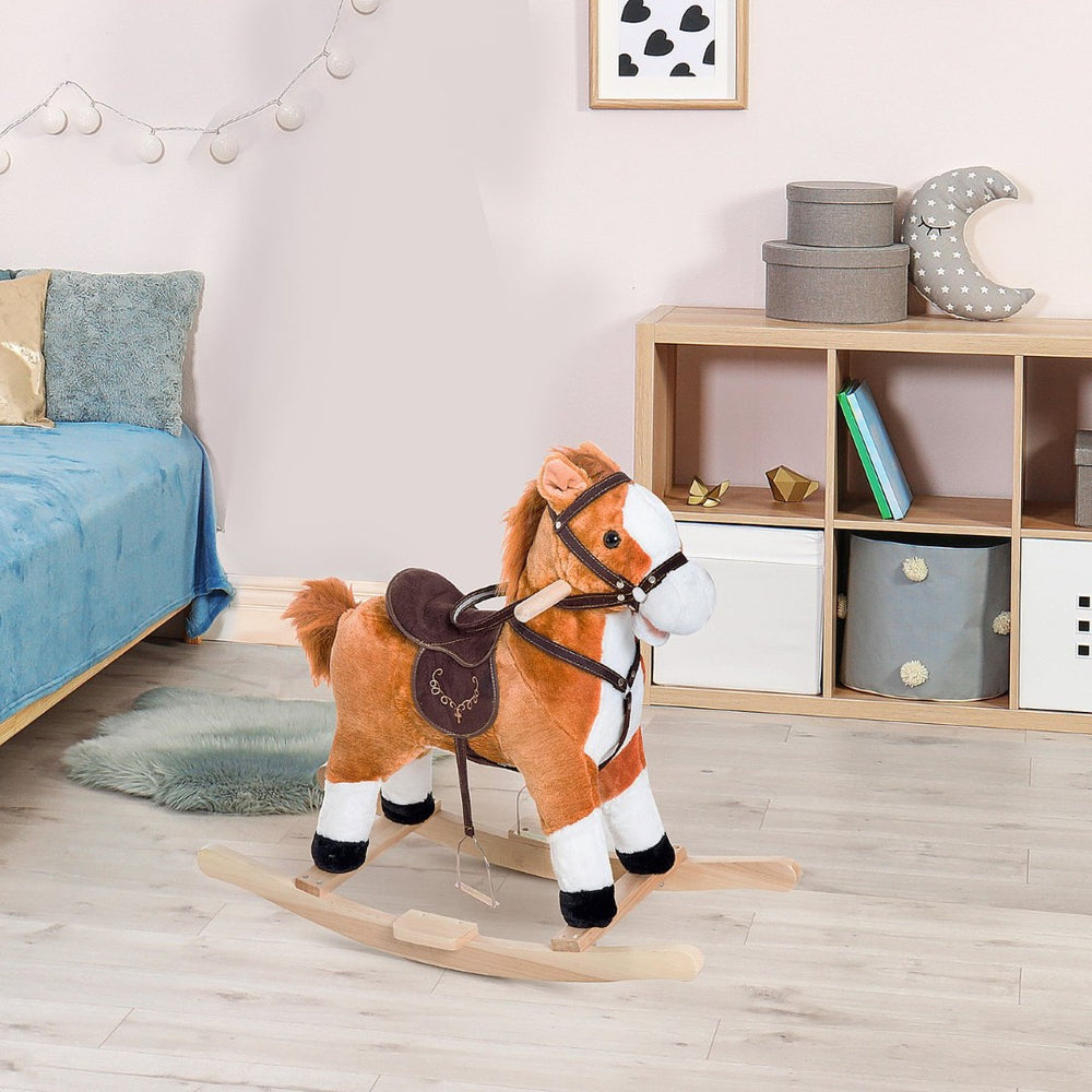 English Elm Kids Plush Rocking Horse with Realistic Neighing Sounds Padded Saddle and Metal Frame W2225P154771