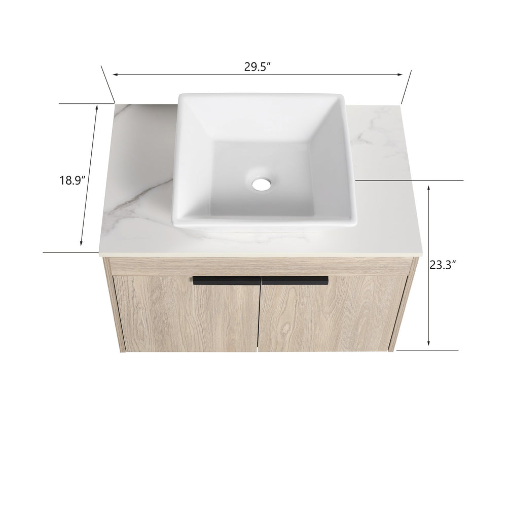 English Elm 30" Modern Floating Bathroom Vanity Set With Ceramic Sink, Soft-Close Doors & Stylish Storage Space W999S00022