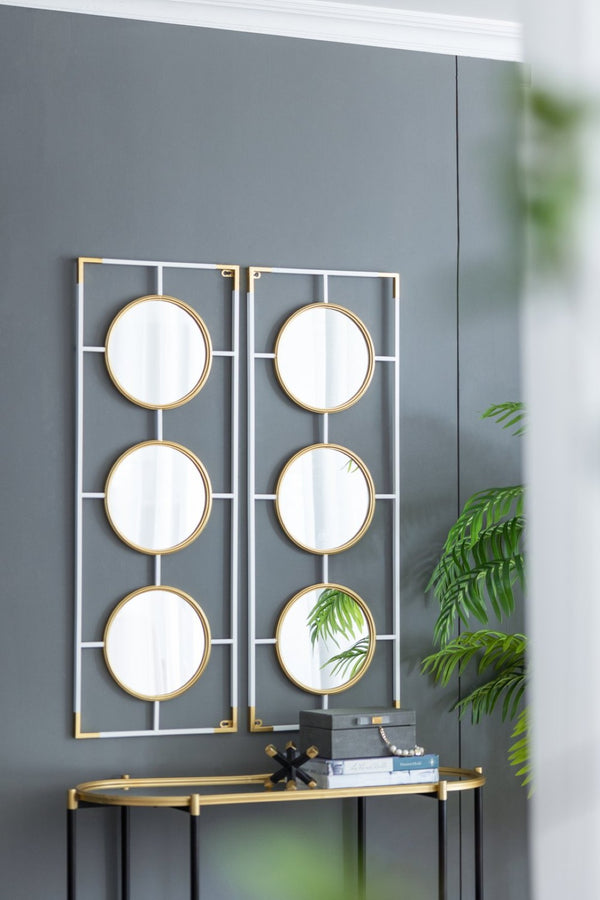 English Elm 15.5x43.5" Triple Convex Iron Frame Wall Mirror in Two-tone Gold White Deco Style W2078P154684