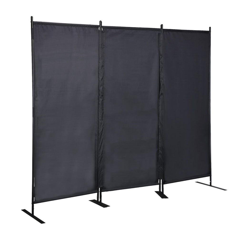 English Elm 6 Modern 3-Panel Room Divider Folding Privacy Screen with Metal Frame Portable Wall Partition Durable Fabric Black W2181P154697