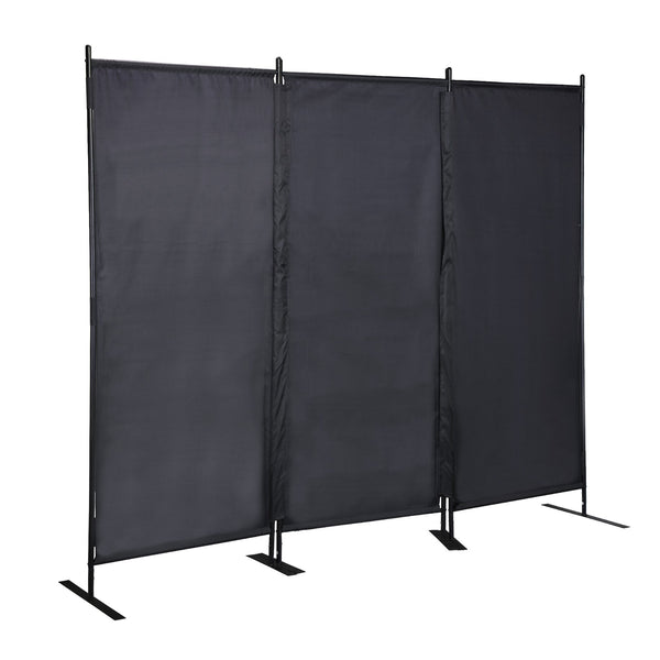 English Elm 6 Modern 3-Panel Room Divider Folding Privacy Screen with Metal Frame Portable Wall Partition Durable Fabric Black W2181P154697