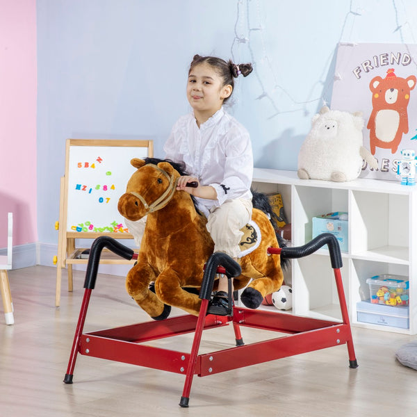 English Elm Kids Plush Spring Rocking Horse with Sound Effects and Sturdy Metal Frame W2225P154781