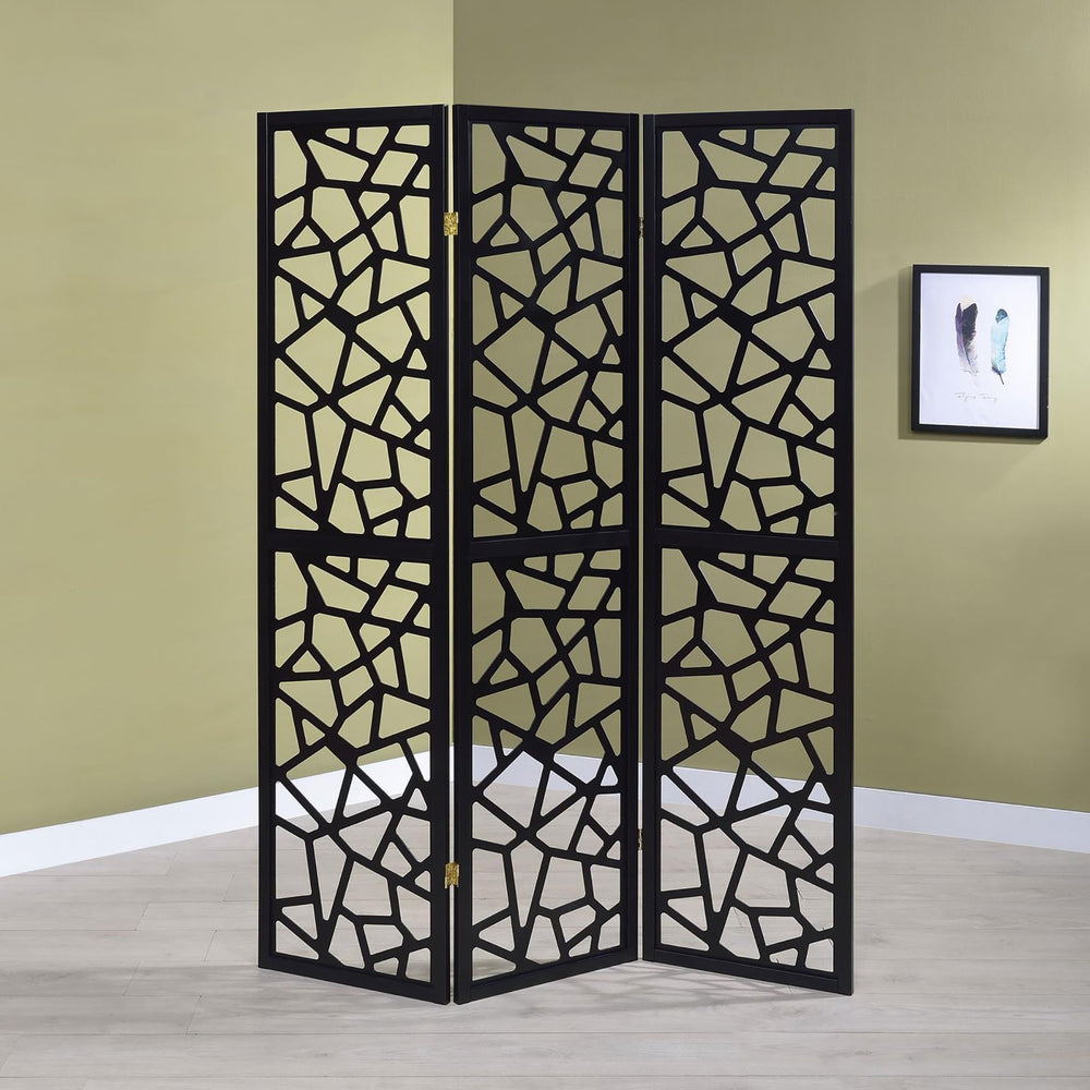 English Elm Black 3-Panel Folding Screen with Intricate Mosaic Cutouts — Privacy Room Divider, 70.25"H, Stylish Accent B062P153649