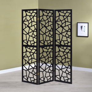 English Elm Black 3-Panel Folding Screen with Intricate Mosaic Cutouts — Privacy Room Divider, 70.25"H, Stylish Accent B062P153649