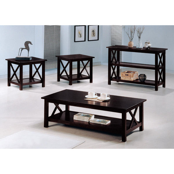 English Elm Deep Merlot Sofa Table with Two Shelves, Deep Cappuccino Finish, X-Motif Sides, Spacious Top for Decor and Storage B062P153639