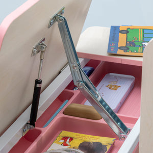 English Elm Wooden Kids Study Desk with Height Adjustable Tilt Top, Large Storage Shelves, Drawer & Pen Holder Pink W2225P154786