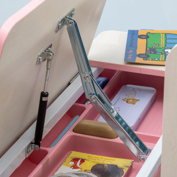 English Elm Wooden Kids Study Desk with Height Adjustable Tilt Top, Large Storage Shelves, Drawer & Pen Holder Pink W2225P154786