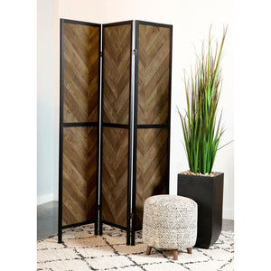 English Elm Rustic 3-Panel Folding Screen With Herringbone Design - Stylish Space Divider For Home Decor B062P153647-GIGA