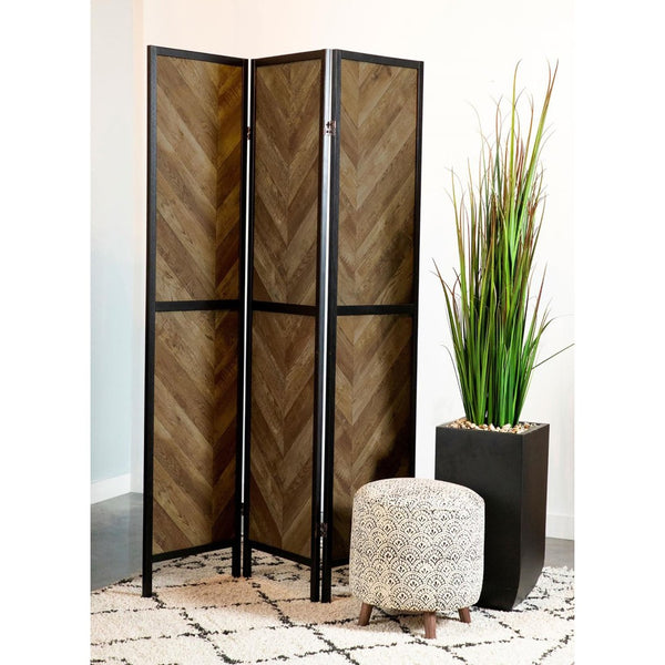 English Elm Rustic 3-Panel Folding Screen With Herringbone Design - Stylish Space Divider For Home Decor B062P153647-GIGA