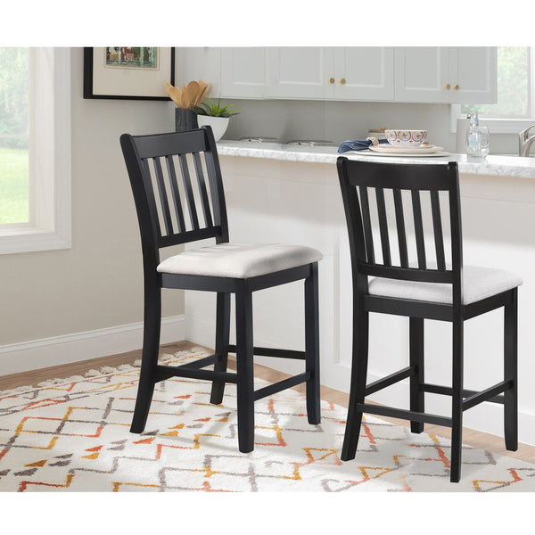 English Elm Casual Rubberwood Dining Chairs Set of 2 in Black with Linen Seats, Slatted Back, Comfortable Seating W2170140356