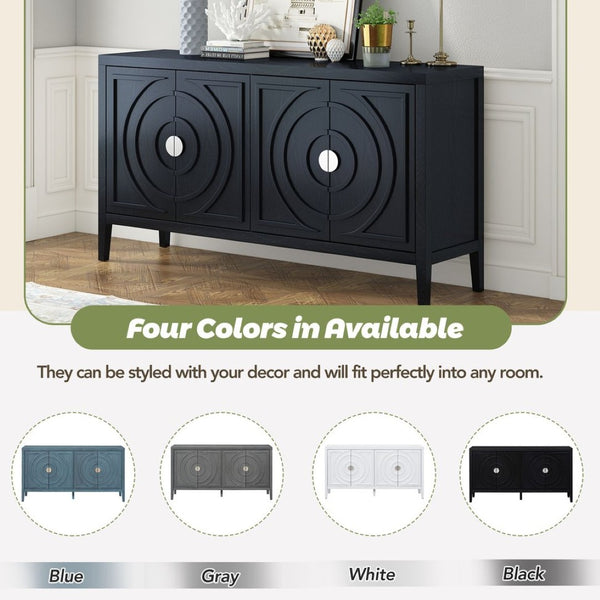 English Elm Trexm Retro Four Door Buffet Sideboard Solid Wood Distressed Finish Dining Storage WF307723AAB