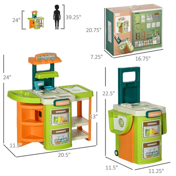 English Elm 58pcs Grocery Playset with Foldable Market Stand Trolley Cash Register Scanner W2225P154794