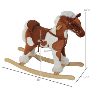 English Elm Wooden Toddler Rocking Horse Plush Ride on Toy with Interactive Sounds for Nursery W2225P154770