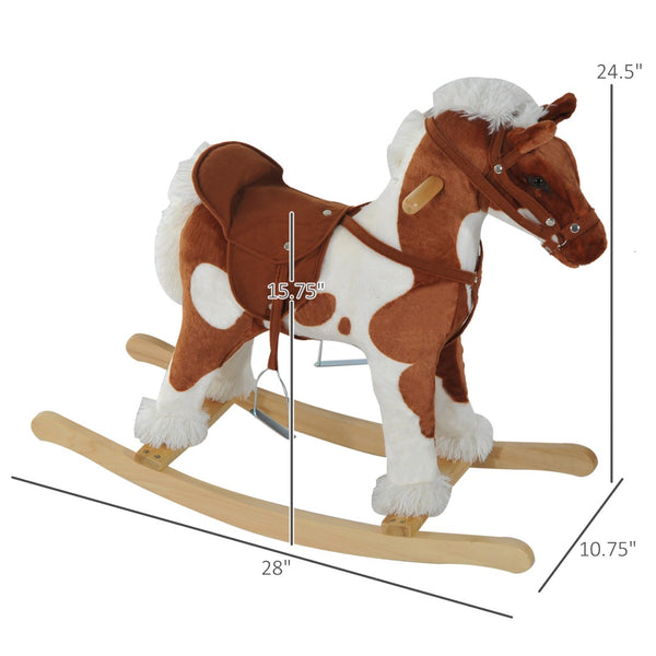 English Elm Wooden Toddler Rocking Horse Plush Ride on Toy with Interactive Sounds for Nursery W2225P154770
