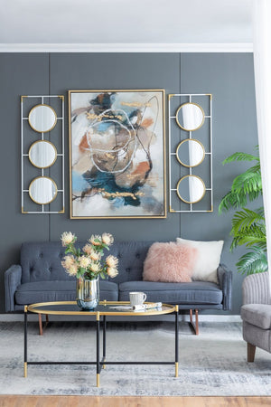 English Elm 15.5x43.5" Triple Convex Iron Frame Wall Mirror in Two-tone Gold White Deco Style W2078P154684