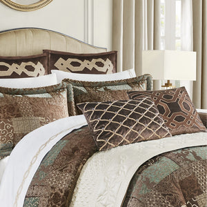 English Elm 4 Piece Comforter Set Cal King Patchwork Jacquard Chenille Warm Elegant Textured Bedding Ensemble Brown 21.25 L x 22.5 W x 12 H B035P148264