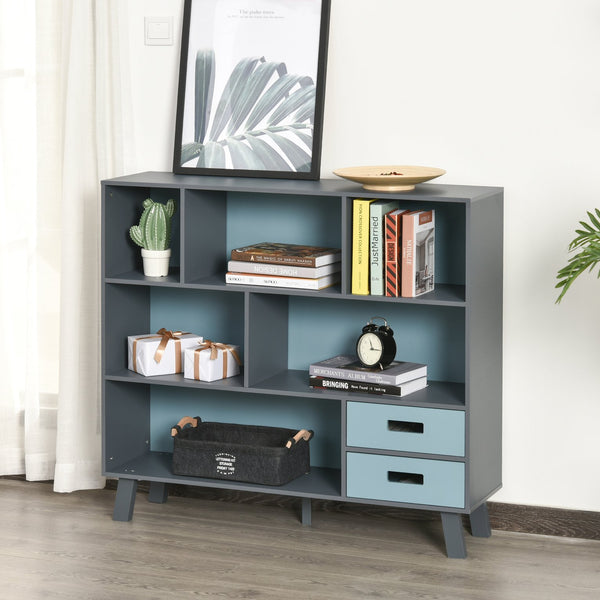 English Elm 3-Tier Kids Bookcase with Drawers and Cubby Storage, MDF & Pine Legs, Sturdy Floor Standing Organizer Blue W2225P154791