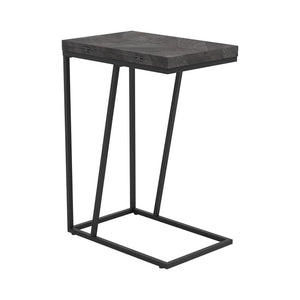 English Elm Rustic Modern Grey Herringbone Accent Table with Sandy Black Metal Legs — Sleek Angled Open Design, Compact 25.25" High B062P153643