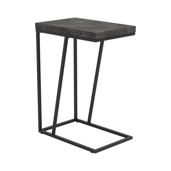 English Elm Rustic Modern Grey Herringbone Accent Table with Sandy Black Metal Legs — Sleek Angled Open Design, Compact 25.25" High B062P153643