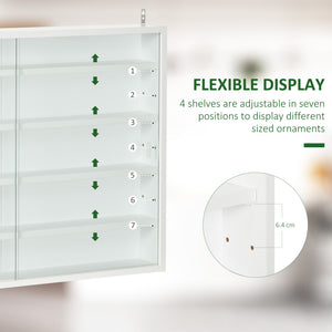 English Elm 5-Tier Display Cabinet with Glass Doors and Adjustable Shelves Wall-Mounted Collectible Case for Home Decor White W2225P154799