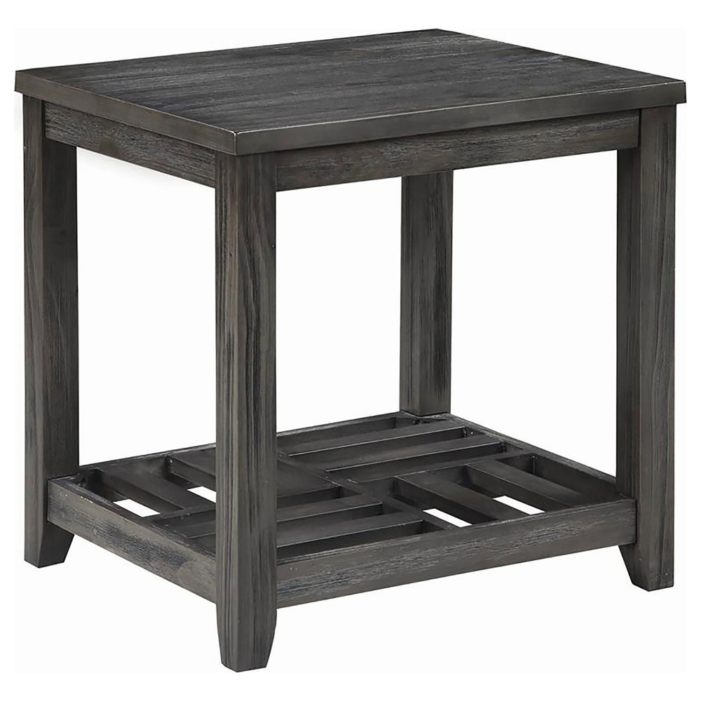 English Elm Grey Rustic Rectangular End Table with Plank Shelf, Transitional Chic Pine & MDF Accent Table - 22"H B062P153632