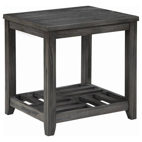 English Elm Grey Rustic Rectangular End Table with Plank Shelf, Transitional Chic Pine & MDF Accent Table - 22"H B062P153632
