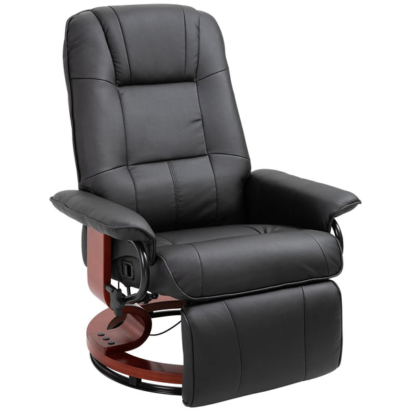 English Elm Faux PU Leather Recliner Chair with Swivel Wood Base, Manual 145° Recline and Padded Footrest Black W2225P154798
