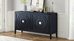 English Elm Trexm Retro Four Door Buffet Sideboard Solid Wood Distressed Finish Dining Storage WF307723AAB