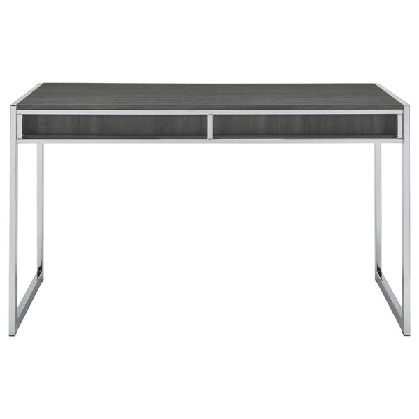 English Elm Weathered Grey 2-Drawer Writing Desk – Modern Minimalist Design With Stylish Chrome Base & Storage Solutions B062P153657-GIGA