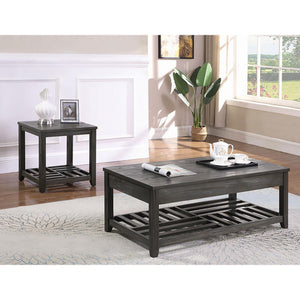 English Elm Grey Rustic Rectangular End Table with Plank Shelf, Transitional Chic Pine & MDF Accent Table - 22"H B062P153632