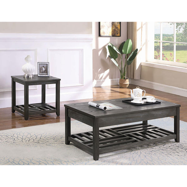 English Elm Grey Rustic Rectangular End Table with Plank Shelf, Transitional Chic Pine & MDF Accent Table - 22"H B062P153632