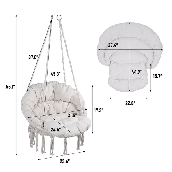 English Elm Hammock Boho Macrame Hanging Chair with Cushion, 330 lb Capacity Cotton Rope Swing for Indoor/Outdoor Relaxation W419P147384
