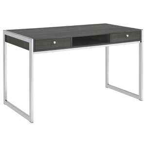 English Elm Weathered Grey 2-Drawer Writing Desk – Modern Minimalist Design With Stylish Chrome Base & Storage Solutions B062P153657-GIGA