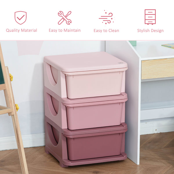 English Elm 3 Tier Kids Storage Unit - Pink 3-Drawer Compact Organizer, Removable Bins, Easy-Clean, Toddler-Friendly W2225P154795