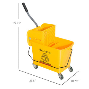 English Elm 5 Gallon Rolling Mop Bucket with Side Press Wringer Dual Chamber Separation on Wheels W2225P154807