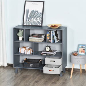 English Elm 3-Tier Kids Bookcase with Drawers and Cubby Storage, MDF & Pine Legs, Sturdy Floor Standing Organizer Gray W2225P154792