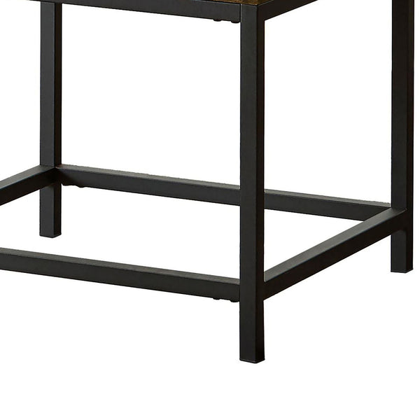 English Elm Brown Oak Square End Table With Sandy Black Metal Frame - Rustic Modern Design, Hidden Storage Drawer B062P153628