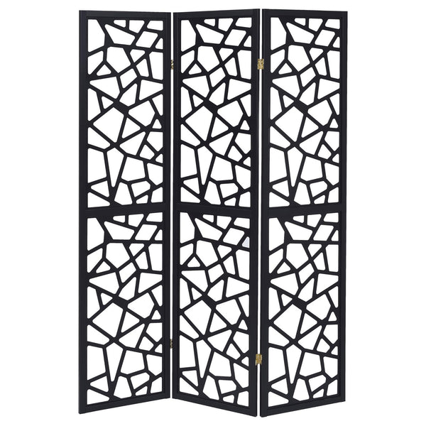 English Elm Black 3-Panel Folding Screen with Intricate Mosaic Cutouts — Privacy Room Divider, 70.25"H, Stylish Accent B062P153649