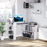 English Elm L Shaped Corner Desk, 360 Degree Rotating Home Office Desk With Storage Shelves, Writing Table Workstation, White