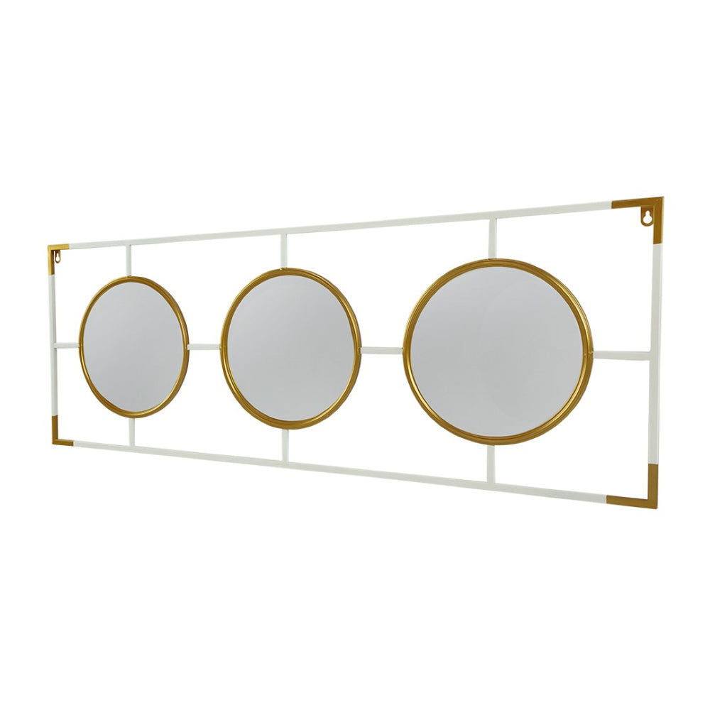 English Elm 15.5x43.5" Triple Convex Iron Frame Wall Mirror in Two-tone Gold White Deco Style W2078P154684